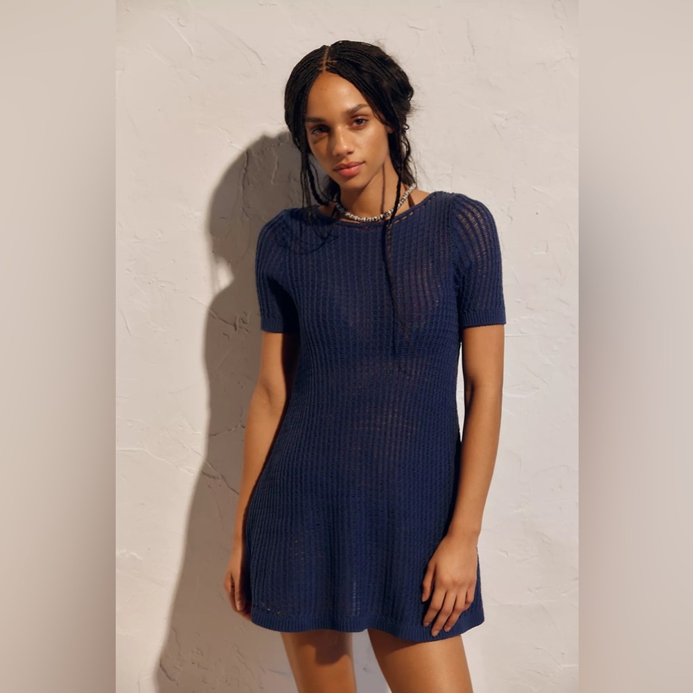 FP Free-est Dina Sweater Mini Dress - Poseidon Navy Blue Knit Dress
